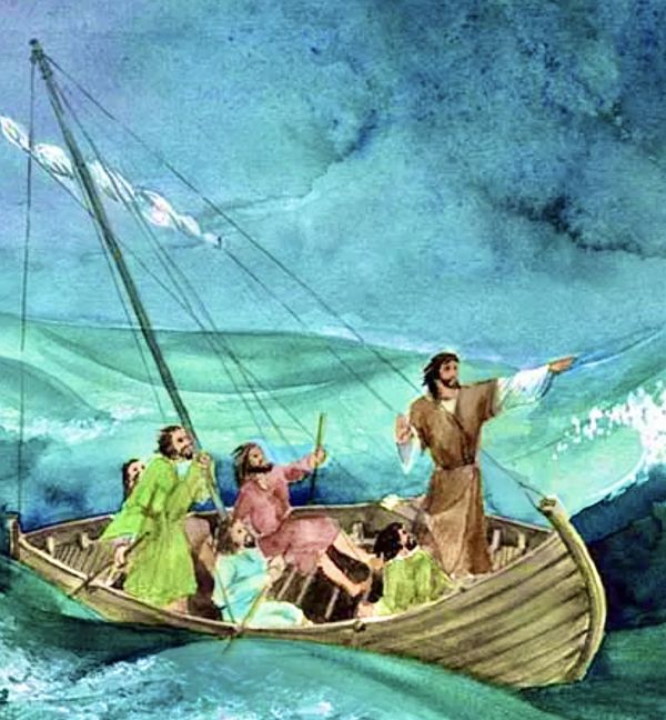 With Jesus the little boat reaches the shore